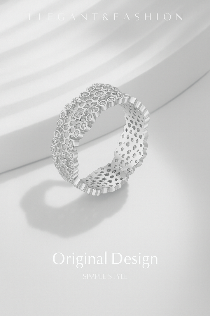 Anillo de plata con encaje de panal