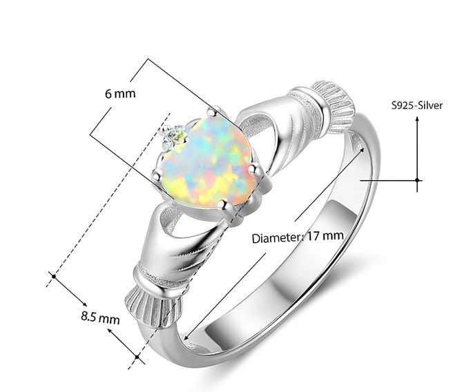 Anillo de ópalo con forma de corazón y corona