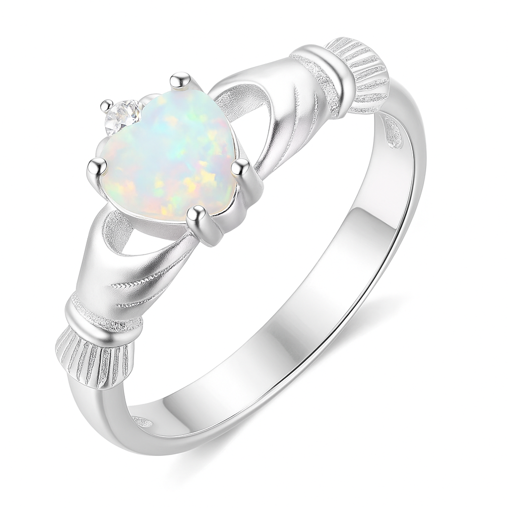 Anillo de ópalo con forma de corazón y corona