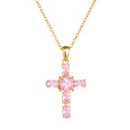 Pink Stone Cross Pendant Necklace