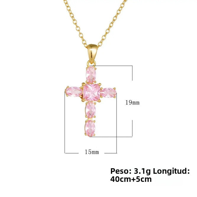 Pink Stone Cross Pendant Necklace