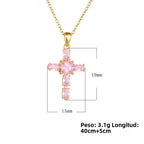 Pink Stone Cross Pendant Necklace