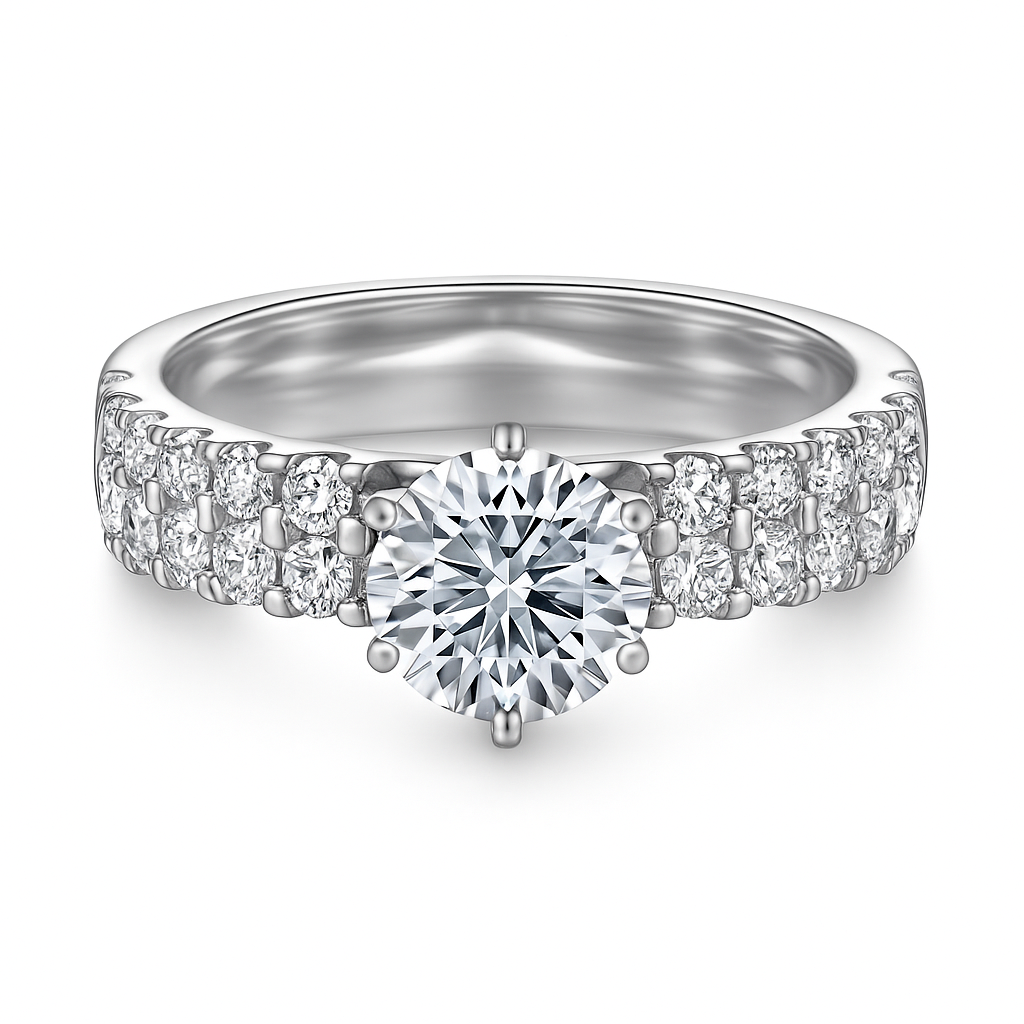 Anillo de compromiso de moissanita en plata 925 con engaste de corte redondo