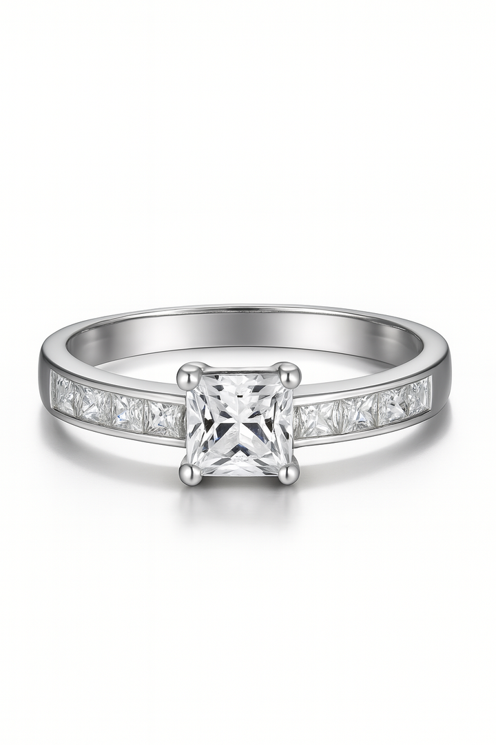 Two-Piece Princess Cut Zirconia Ring Set in Sterling Silver