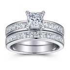 Two-Piece Princess Cut Zirconia Ring Set in Sterling Silver
