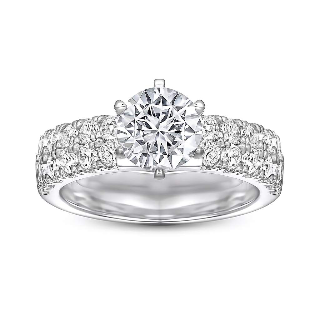 Anillo de compromiso de moissanita en plata 925 con engaste de corte redondo