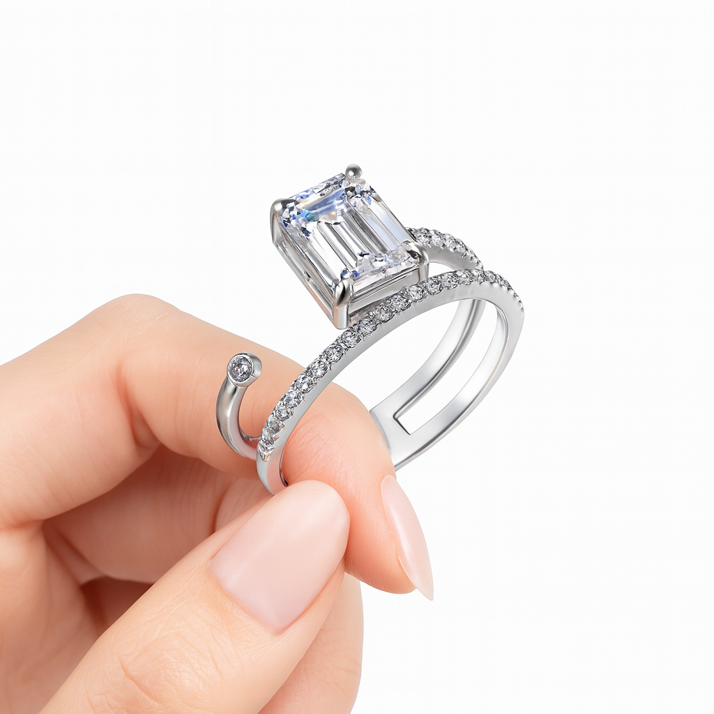 Emerald Cut Clear Zirconia Ring in Sterling Silver