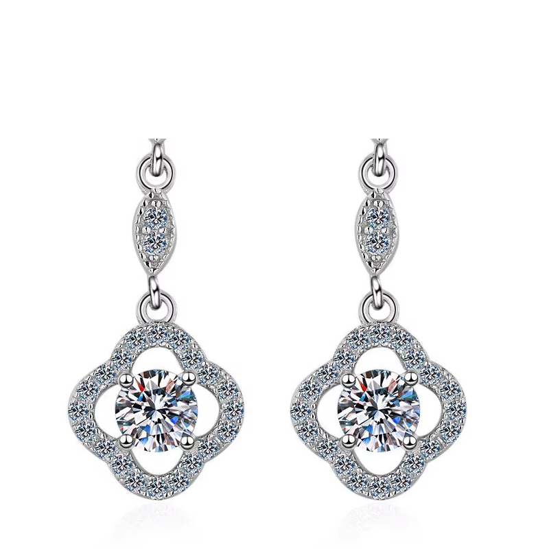 Pendientes de trébol personalizados de joyería fina GRA con moissanita en plata de ley 925, pendientes de moda para mujer.