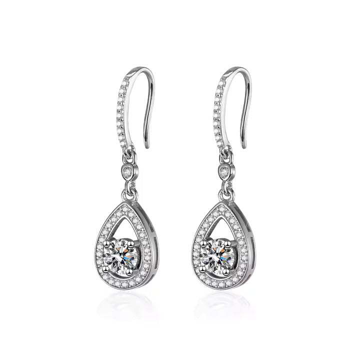 1CT Waterdrop Hook 925 Sterling Silver Moissanite Chic Studs Earrings Rhodium Plated Jewelry for Women Personalized Gifts