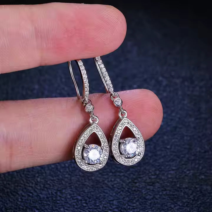 1CT Waterdrop Hook 925 Sterling Silver Moissanite Chic Studs Earrings Rhodium Plated Jewelry for Women Personalized Gifts