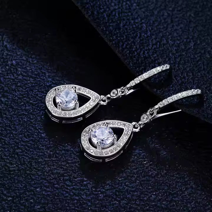 1CT Waterdrop Hook 925 Sterling Silver Moissanite Chic Studs Earrings Rhodium Plated Jewelry for Women Personalized Gifts