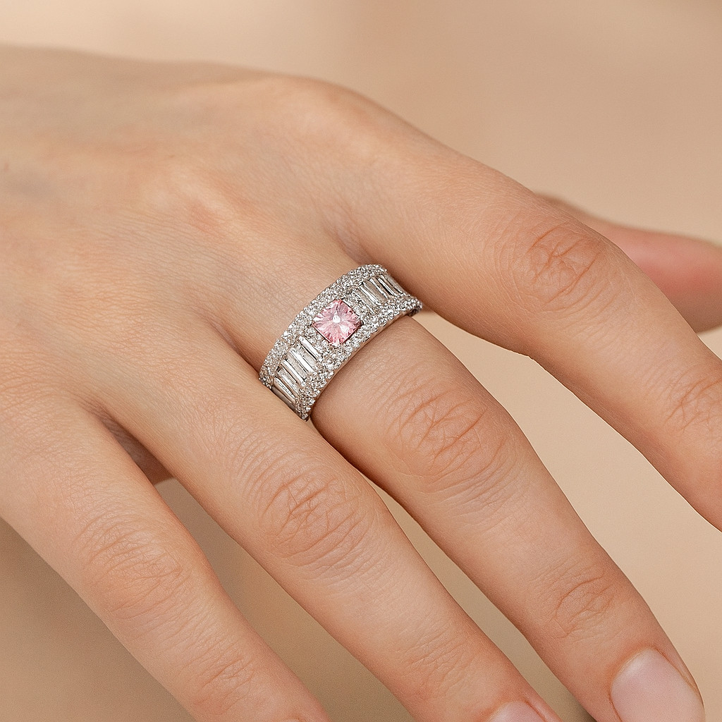 Zirconia Ring with Clear and Pink Stones in Sterling Silver