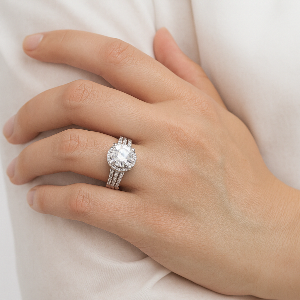 Oval Halo Zirconia Ring in Sterling Silver