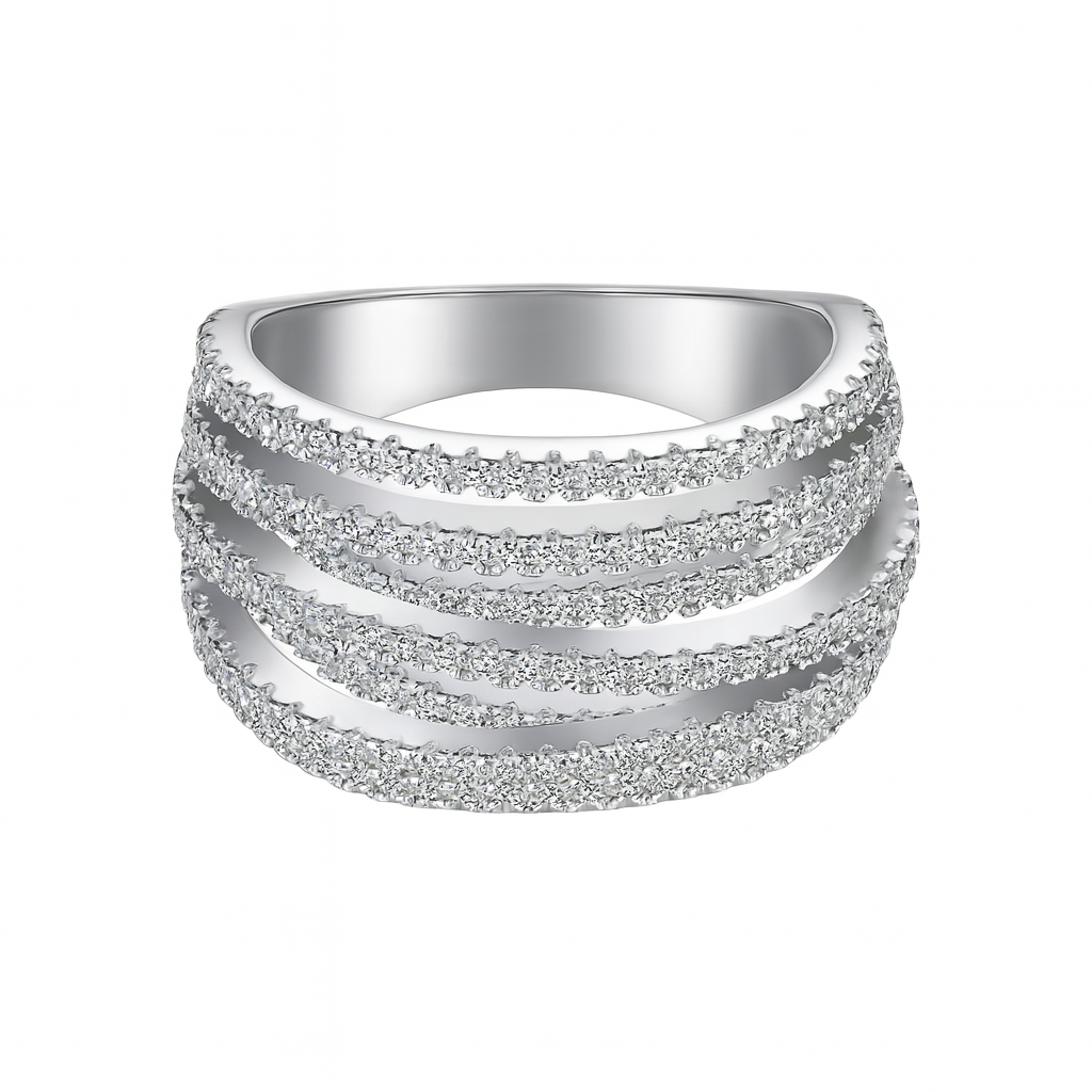 Layered Silver Zirconia Ring in Sterling Silver