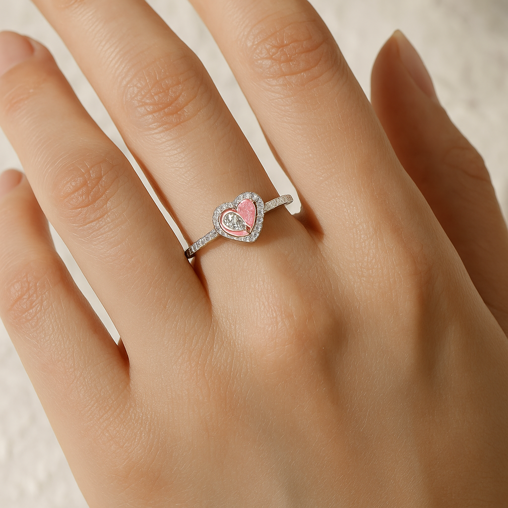 Pink Heart Zirconia Ring in Sterling Silver