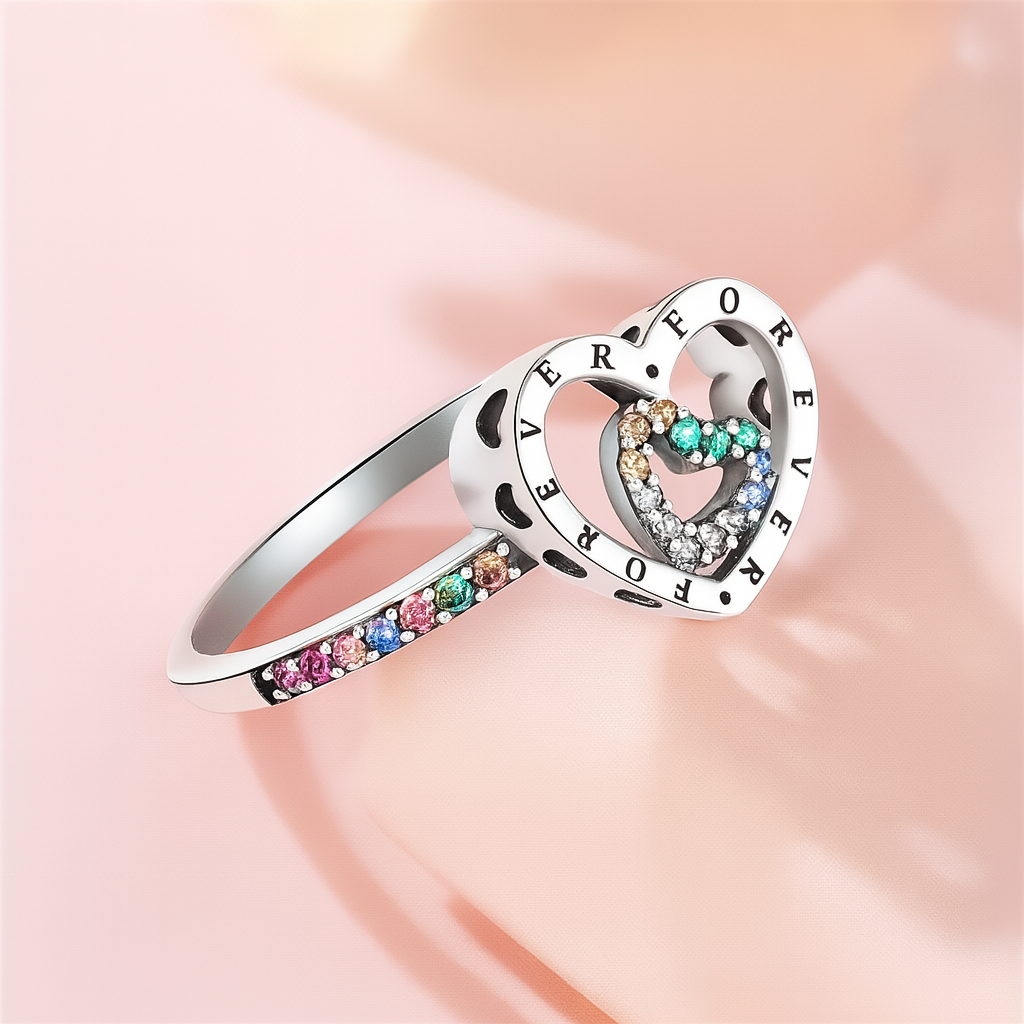 Multicolor Heart Zirconia Ring in Sterling Silver