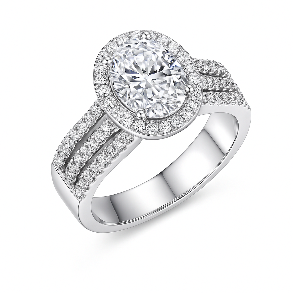 Oval Halo Zirconia Ring in Sterling Silver