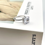 Cushion Cut Zirconia Ring in Sterling Silver or Gold